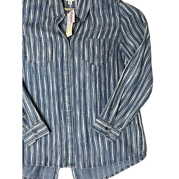 NWT Tribal Jeans Eclipse Striped Button-Up Shirt BUTTON BACK Size L Lyocell - Picture 3 of 12